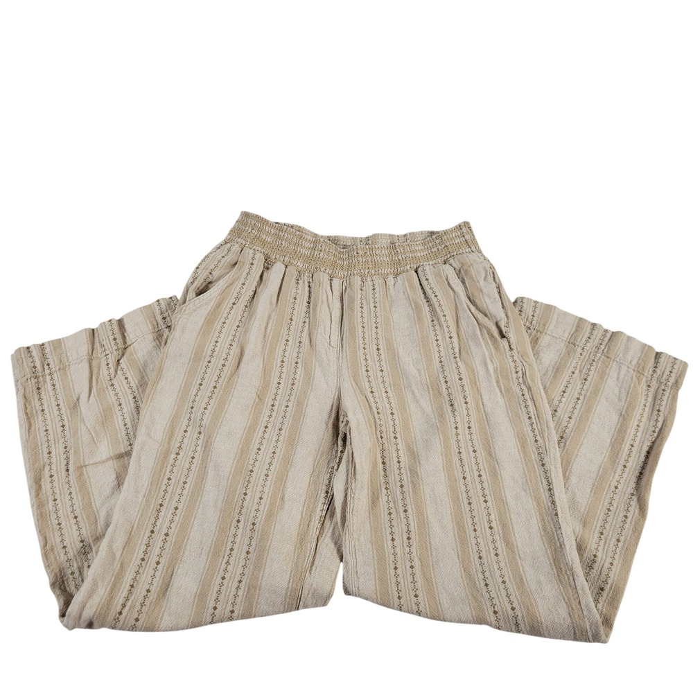Briggs Women's Striped Wide‎ Leg Pants Linen Blend Smocked Waist Size M